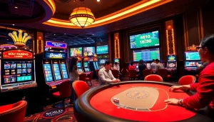 Action-packed casino scene showcasing uu88's online gambling experience with vibrant visuals.