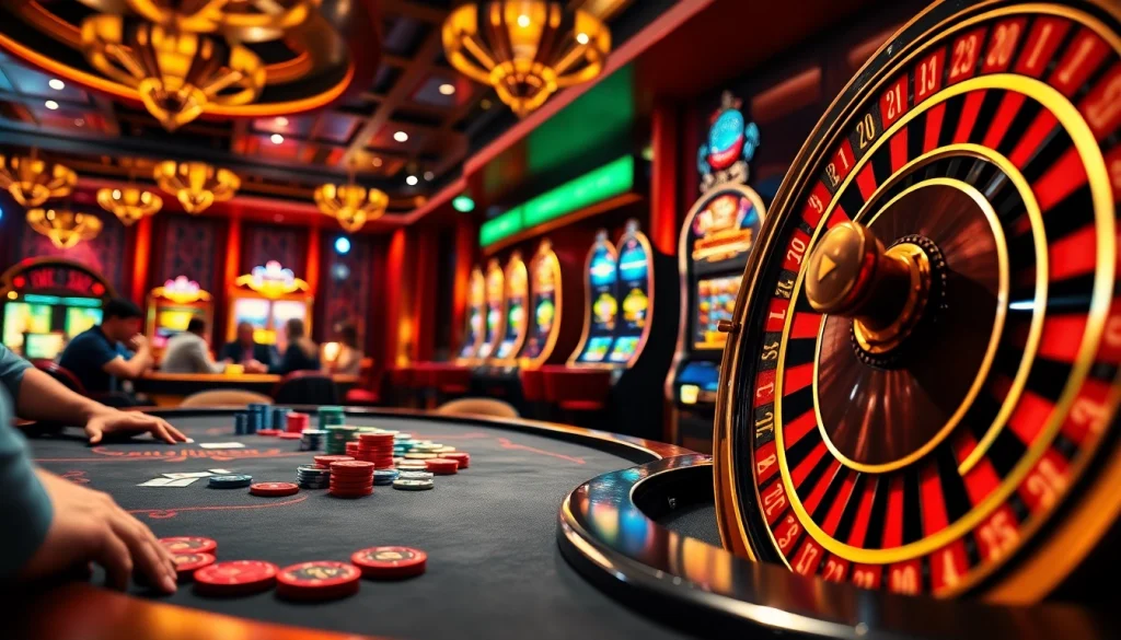 Experience the thrill of high-stakes gaming at B52club with vibrant casino tables and lively players.