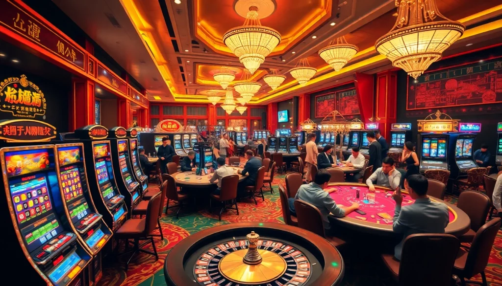 Exciting casino gaming scene illustrating data china in a vibrant environment with slot machines and poker tables.