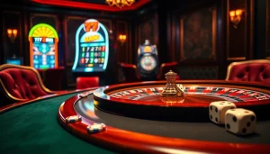 Exciting view of a luxurious casino featuring poker tables and roulette wheel highlighting 79king.