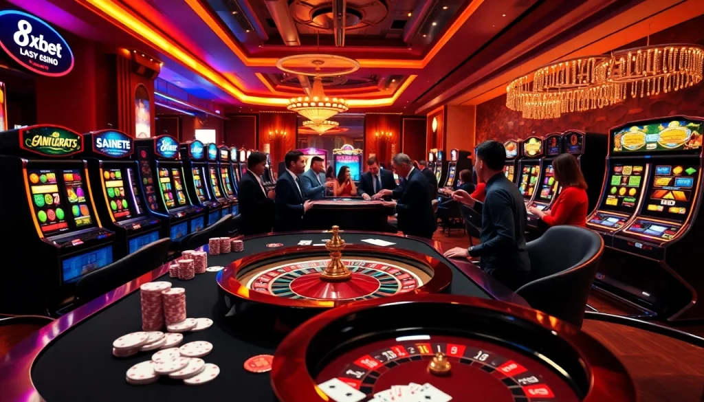 Experience the thrill of 8xbet tải at a luxurious casino table with poker chips and cards.