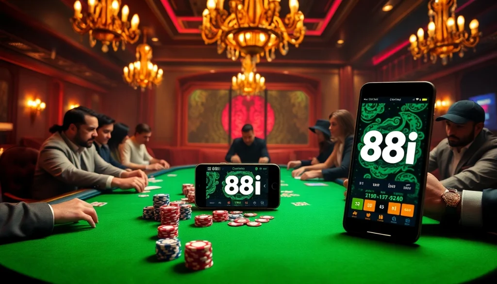 Experience the excitement of gambling at 88i with vibrant poker chips and a luxurious casino table.