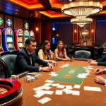 Players enjoying a high-stakes poker game at TR88.COM, with vibrant casino elements.