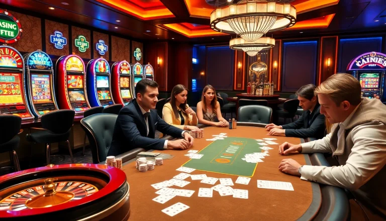 Players enjoying a high-stakes poker game at TR88.COM, with vibrant casino elements.