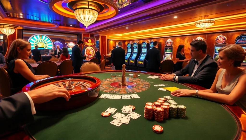 Patrons enjoying gambling at a luxurious SX88-themed casino table filled with poker chips and cards.