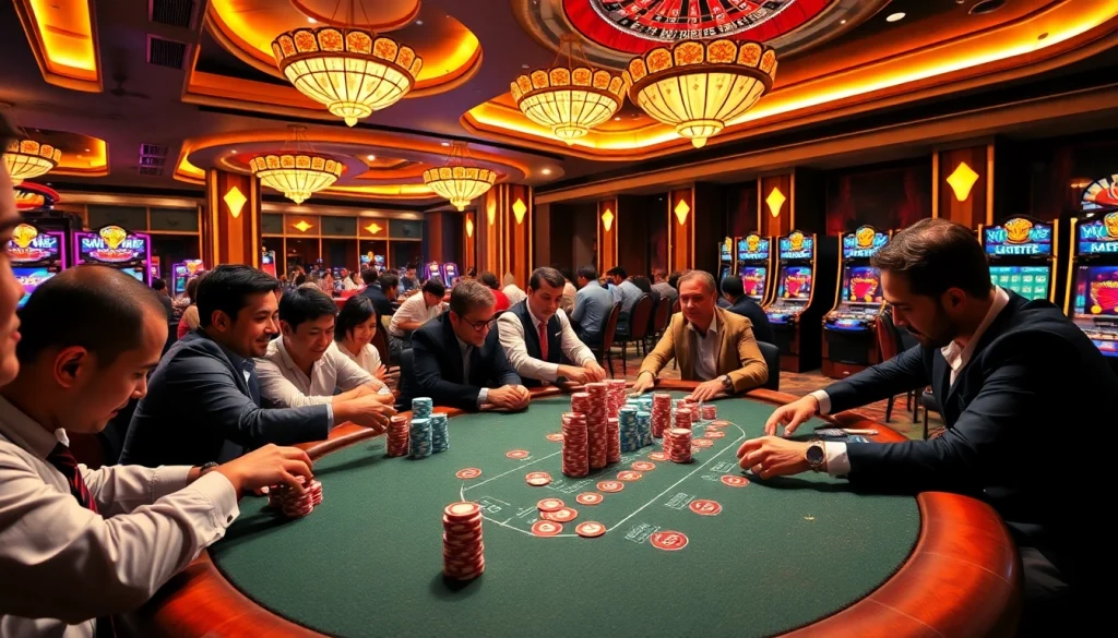 lc88 players enjoying a thrilling poker game with vibrant chips and casino atmosphere