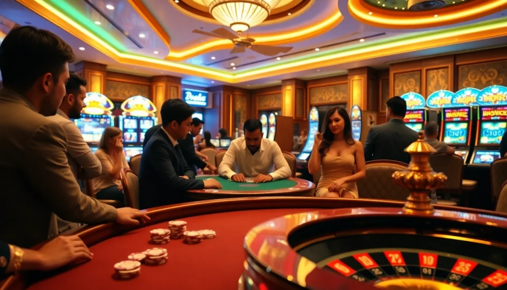 S8 casino players engage in thrilling games at a vibrant table in an elegant setting.