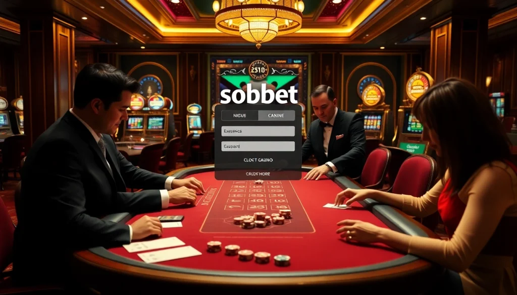 Engaging sbobet login scene with players strategizing at a casino table.