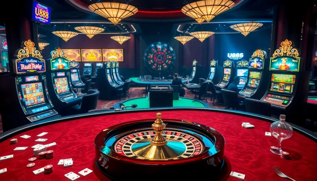 Experience the thrill of winning at U888 with vibrant casino action featuring roulette and poker tables.