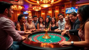 Experience thrilling gameplay at 688v casino with diverse players around a roulette table.