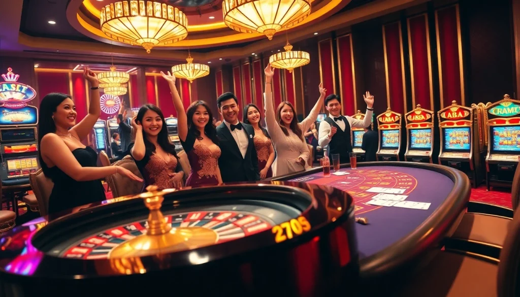 Action-packed casino scene with players enjoying raja 88 games and celebrating wins.