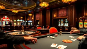 Players engaged in strategic poker at a luxurious casino setting inspired by https://rr88co.net/.