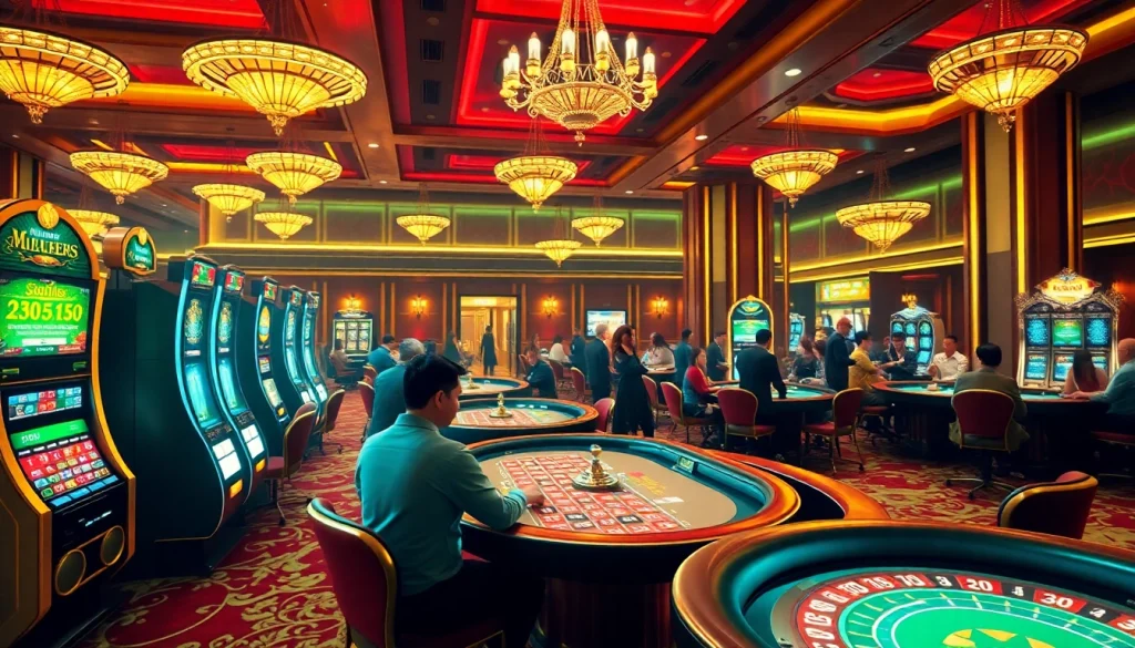 Experience thrilling gameplay as you สมัคร MK8 at a luxurious online casino interface showcasing tables and slot machines.