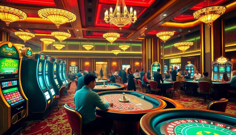 Experience thrilling gameplay as you สมัคร MK8 at a luxurious online casino interface showcasing tables and slot machines.