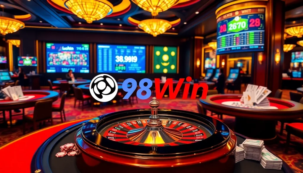 Action-packed gaming at 98Win's online casino interface with vibrant colors and thrilling atmosphere.