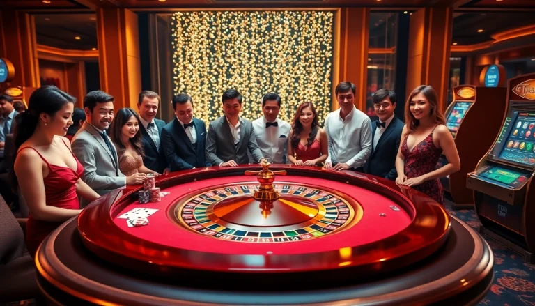 Experience the excitement of gaming at TG777, featuring luxury tables, vibrant cards, and joyful players.