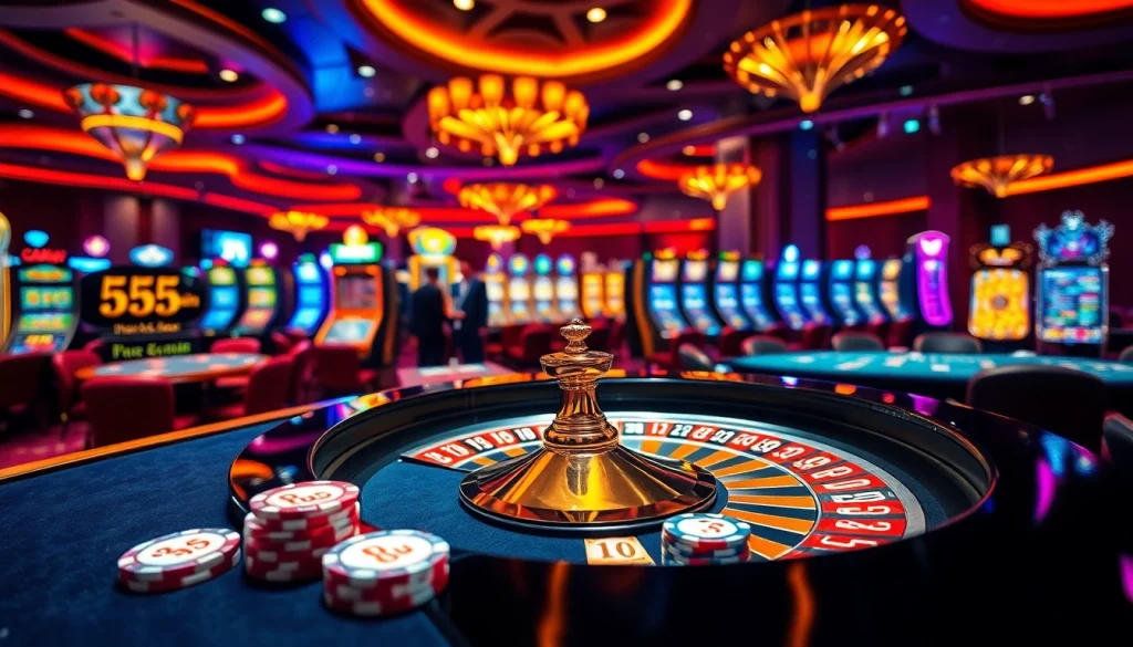 Experience the thrill of 555win with vibrant casino tables and exciting gaming action.