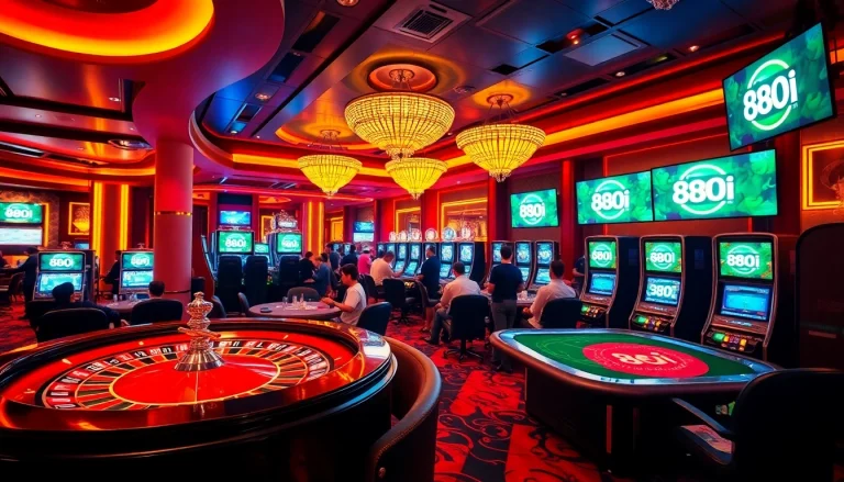 Experience thrilling gambling action at 88i with elegant casino tables and vibrant slot machines.