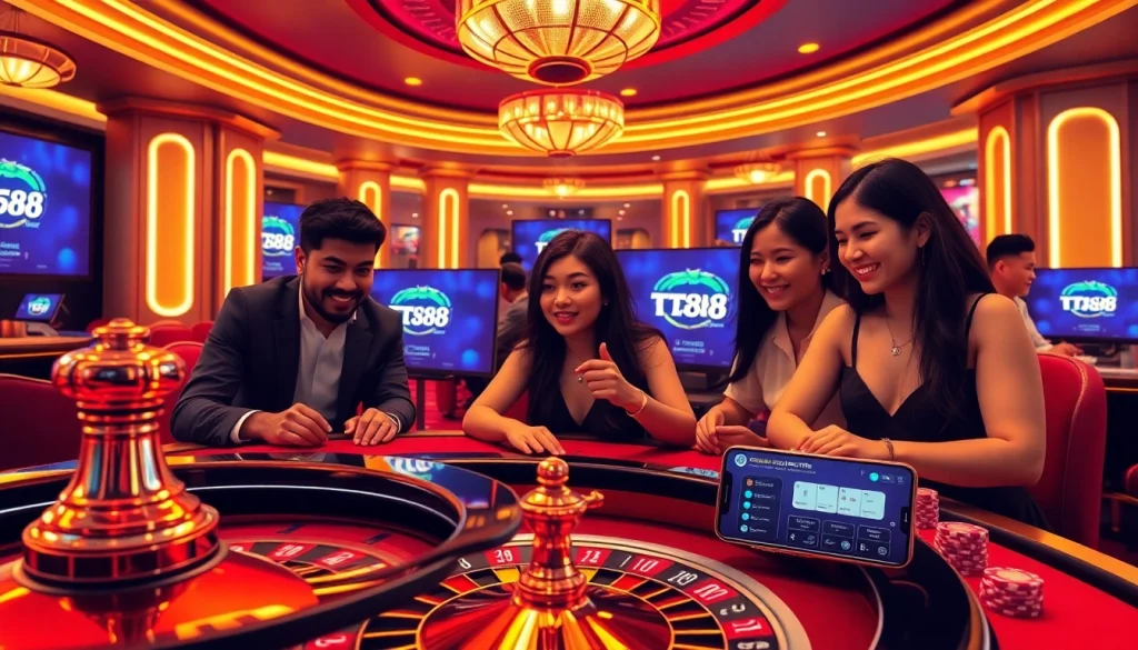 Players experiencing the excitement of gambling with the Link vào TT88 logo prominently featured.