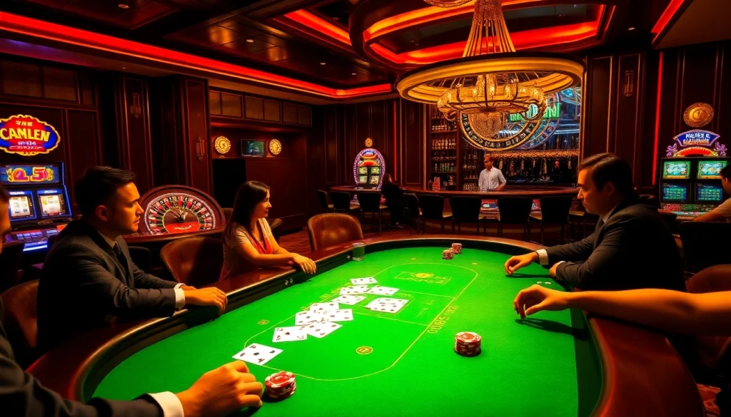 Experience the thrill of Go88vn with players celebrating wins at a vibrant casino table.